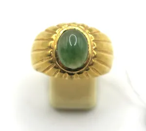 Authentic VTG Men’s Natural Jadeite Jade Ring 925 Sterling Silver 18K Gold Plated SZ 10.5