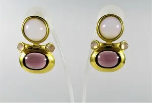 Authentic Etruscan Echoes: 22 KT Gold Plated Jade and Amethyst Earrings