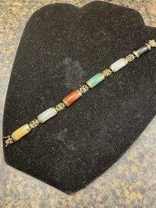 Authentic The Golden Harmony Jade and Sterling Silver Link Bracelet