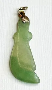 Authentic Amulet of Verdant Harmony Light Green Jade and Gold-Plated Pendant