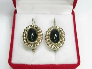 Authentic Vintage earrings USSR 925 standard, gold plated, star, jade, 7.61 g..