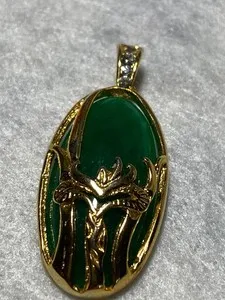 Authentic Verdant Heart Amulet: Genuine Green Jade Gold Plated Pendant Necklace