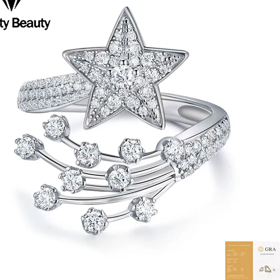 Authentic Pretty Beauty Moissanite Comet Ring for Women Celestial Shooting Star Statement Ring S925 Sterling Silver Hypoallergenic Jewelry