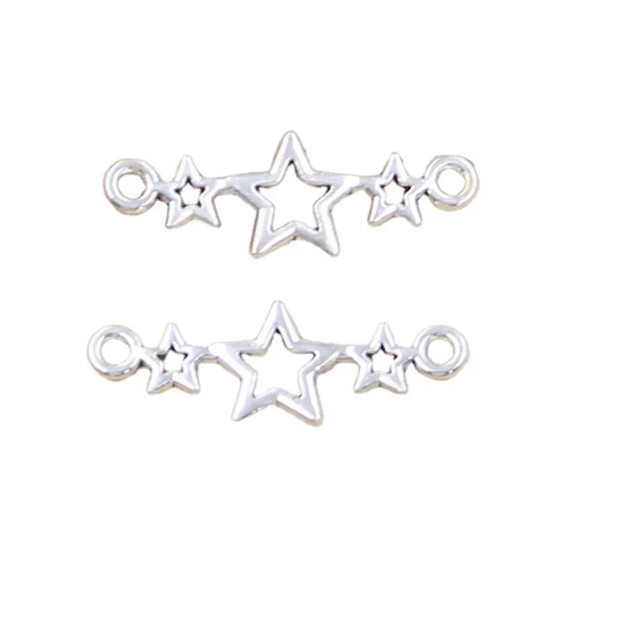 Authentic 30pcs Charms Star Link Connector 9x25mm Antique Silver Color Pendants Making DIY Handmade Tibetan Finding Jewelry