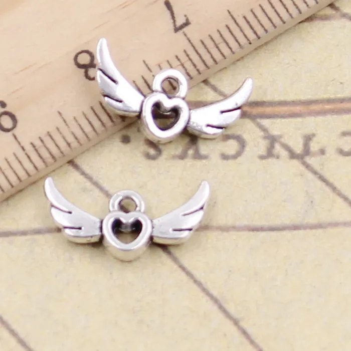 Authentic 30pcs Charms Fly Heart 16x10mm Tibetan Silver Color Pendants Antique Jewelry Making DIY Handmade Craft