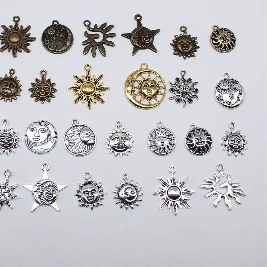 Authentic 10pcs Antique Bronze Silver Color Sun Charms Pendant Jewelry Metal Jewelry Marking Sun Charms For Jewelry Making