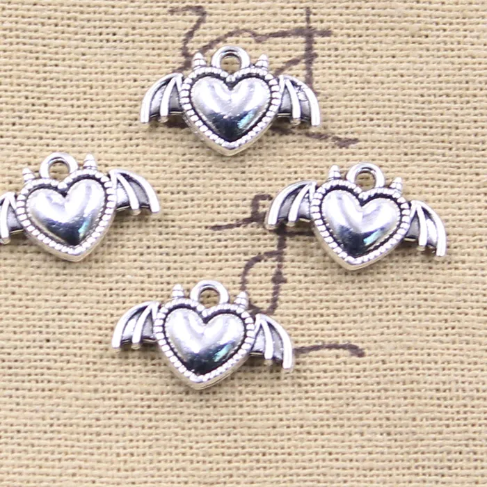 Authentic 20pcs Charms Demon Wings Heart Of Devil 11x18mm Antique Silver Color Pendants DIY Crafts Making Finding Handmade Tibetan Jewelry