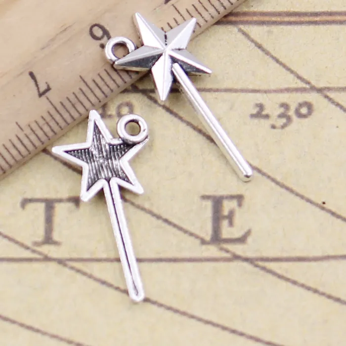 Authentic 30pcs Charms Magic Wand 25x13mm Tibetan Bronze Silver Color Pendants Antique Jewelry Making DIY Handmade Craft