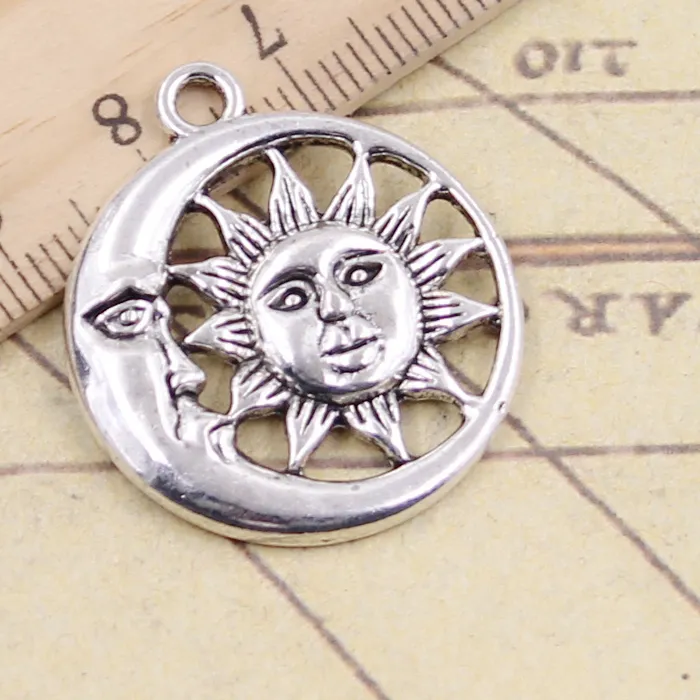 Authentic 10pcs Charms Sun Moon 28x24mm Tibetan Bronze Silver Color Pendants Antique Jewelry Making DIY Handmade Craft