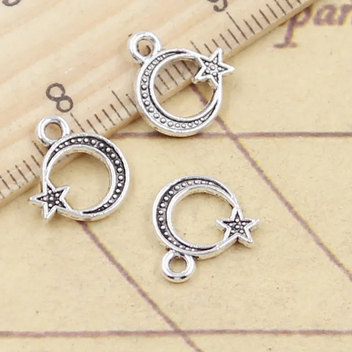 Authentic 30 Enchanted Moon‑Star Charms – Tibetan Silver, 12×11 mm – Luck‑Infused Craft Set