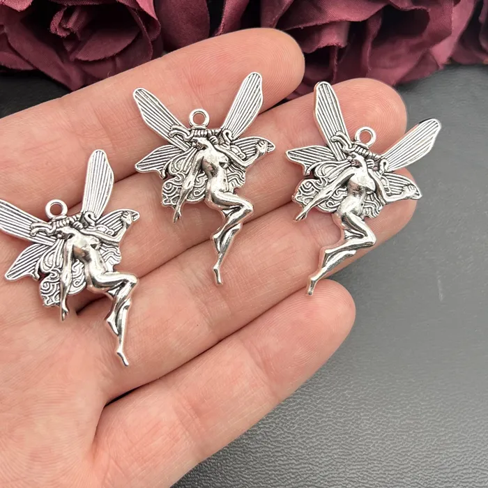 Authentic 5pcs 43*29mm Charms Butterfly Fairy Angel Handmade Craft Pendant Making DIY Making Findings Handmade Tibetan Jewelry