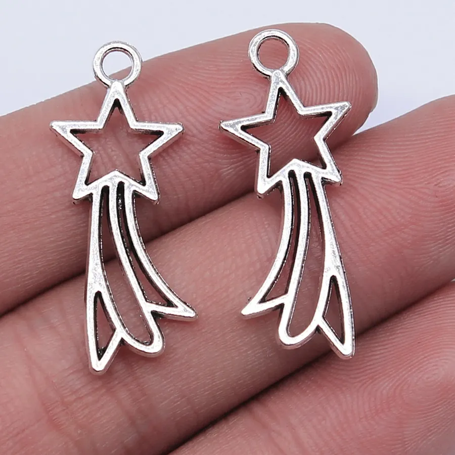 Authentic WYSIWYG 10pcs 30x12mm Antique Silver Color Comet Pentagram Star Charms Pendant For Jewelry Making DIY Jewelry Findings