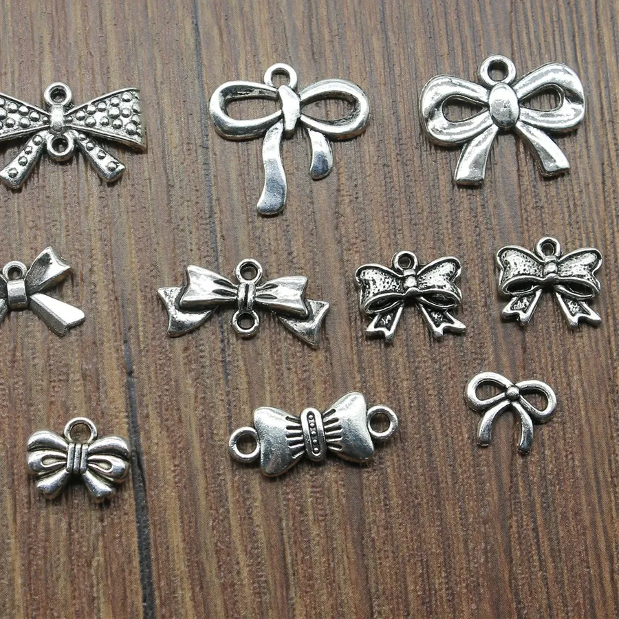 Authentic 20pcs Charms Tiny Bow Antique Silver Color Bowknot Charms Jewelry Findings DIY Bowknot Charms