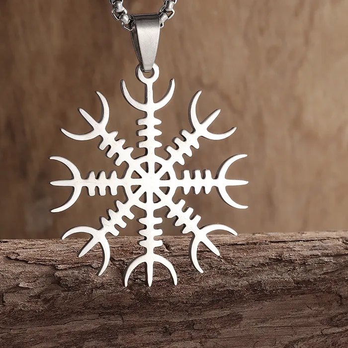 Authentic Retro Norse Mythology Viking Awe Rune Pendant Snowflake Necklace for Men and Women Lucky Trend Amulet Jewelry