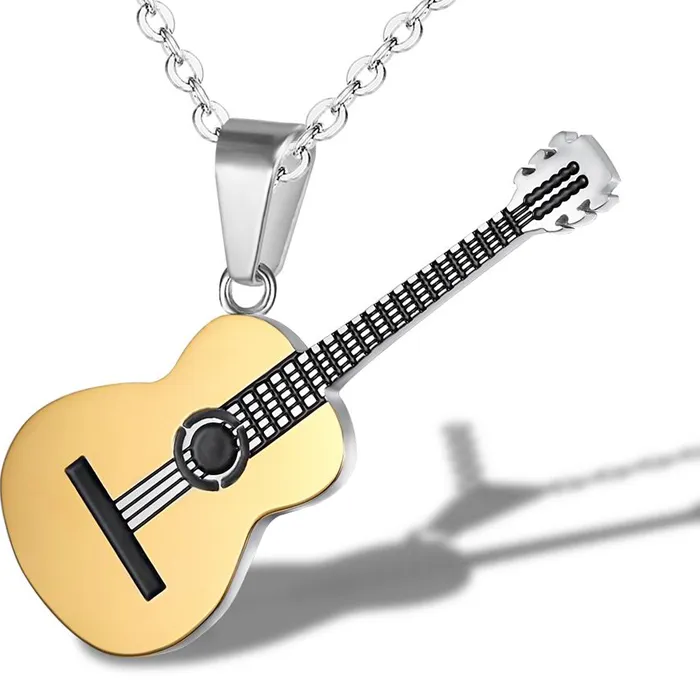 Authentic Men Women Punk 316L Guitar Necklaces Hip Hop Rock Slide Music Element Chains Necklace No Fade Pendant Jewelry