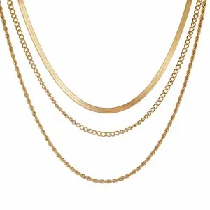 Authentic 2pcs multi-layered gold necklace (non-fading)-18k gold-plated multi-style collar