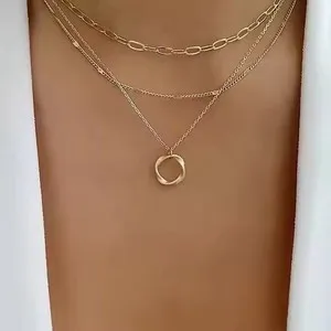 Authentic Multi-Layered Gold-Plated Jewelry Circle Necklace