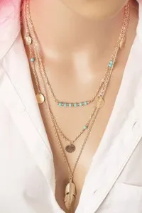 Authentic Multi Layered Necklace sets for woman girls gold plated Long 3 Boho Charms