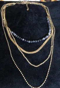 Authentic Multi Layered Chain Necklace Dainty Choker Stack 14k Gold-Plated & Beads 13”