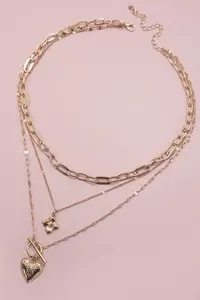Authentic Gold Plated Flower Heart Toggle Multi Layered Necklace – Heart Floral Pendants