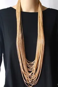 Authentic Gold Plated Aluminium Long Multi Layered Chain Necklace