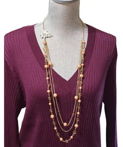 Authentic Apt. 9 Women's Gold Plated Multi Layered Faux Pearl Flower Rhinestone Necklace