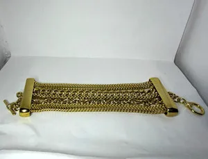 Authentic Gold Plated Multi Chain Bracelet Toggle Clasp Layered Statement Women’s