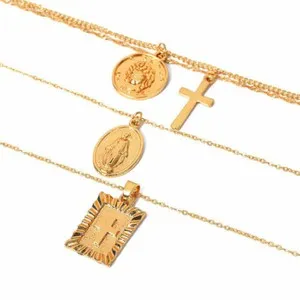 Authentic (2 PK) WOMEN MULTI LAYERED RELIGOUS NECKLACE GOLD PLATED