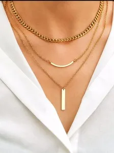 Authentic 18K Gold Plated  Bar Chain 1pc Multi Layered Stylish Necklace