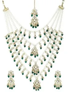 Authentic Multi Layered Gold Plated Kundan Bridal Necklace Set for Women