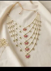 Authentic Multi-Layered Kundan Necklace | Gold Plated Pearl Mala | Indian Wedding Jewelry