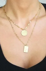 Authentic Ettika Set of 2 Multi Chain Layered Pendant Necklace Set 18K Gold Plated NWT