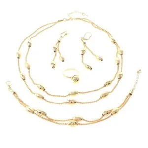 Authentic Gold Tone Gold Plated Metal Multi Layered Necklace Bracelet Earring Set MNS62...
