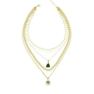 Authentic Evil Eye Multi-Layered Necklace - Gold Plated Long Chain Necklace