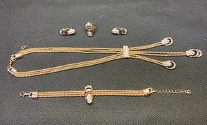 Authentic LUXURY Crystal & Gold Plated Multi Layered Necklace Set