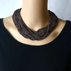 Authentic Fiorella Burnished Gold Plated Aluminum Multi Layered Chain Necklace