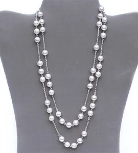 Authentic Multi-layered faux pearl-gold plated chain necklace