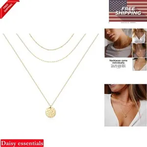 Authentic 14K Gold Plated Layered Necklace Set for Women Adjustable Multi-Layer Chains