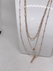 Authentic Layered Pink Rose Gold Plated Necklace Multi Strand Mixed Chain