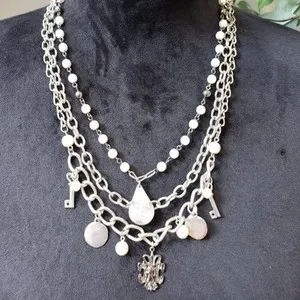 Authentic Womens Gold Plated Multi Layered Sea Pearl Crystal Necklace with Lobster