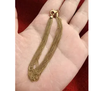 Authentic 925 Sterling Silver Gold Plated Multi Chain Tassel Bracelet Layered Dainty 7.5