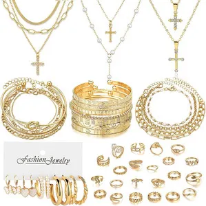 Authentic 49Pcs Gold Plated Jewelry Sets Include Multi Layered Necklaces Bracelets and Ear