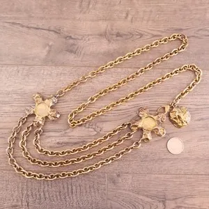Authentic Les Bernard Necklace Gold Plated Multi Strand Layered Necklac By Vogue Signed VO