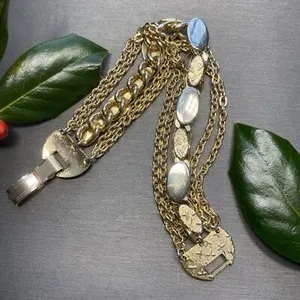 Authentic Vintage Bracelet Estate Jewelry Pre-Owned Bold Gold Plated Layered Multi Chain