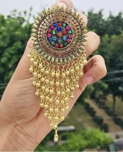 Authentic Bollywood Ethnic Gold Plated Multi Color Stone Layered Droplets Studs Earrings