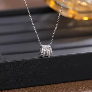 Authentic 1Ct Round Cut Lab Created Diamond Multi Layered Pendant 14K White Gold Plated