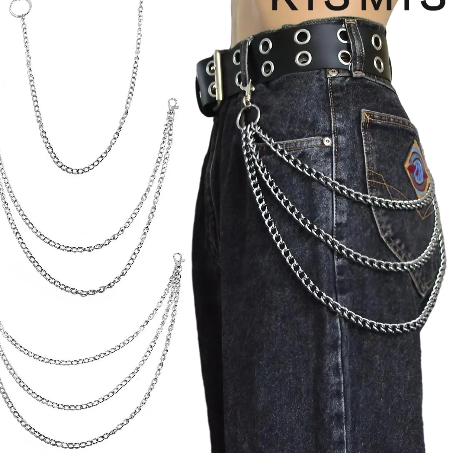 Authentic KISMIS 1PC Punk Street keychain trousers pants chain Multi Layer Men chain Wallet Belt Chains Hipster Keyring Hip Hop Jewelry