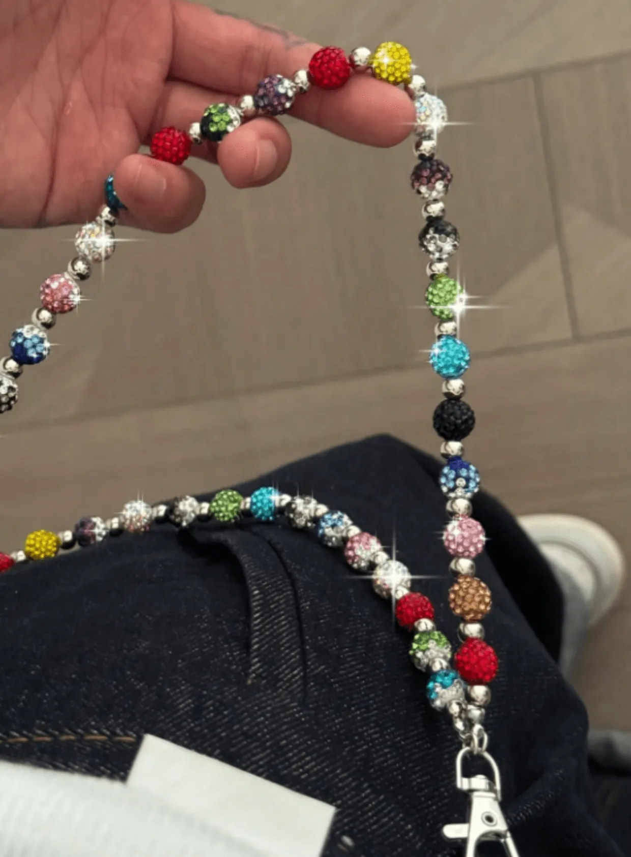 Authentic Pearl Flower Pants Chain Wallet Chain Multi-Layer Metal Pendant with Inlaid Artificial Gemstones Hip Hop Punk Style Acce