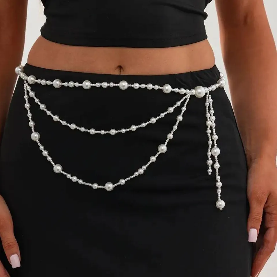 Authentic Radiant Cascades of Lunar Light Multi-Layer Pearl Waist Talisman
