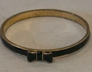 Authentic KATE SPADE TAKE A BOW GOLD BLACK ENAMEL GOLD-PLATED BANGLE BRACELET